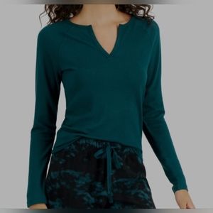 Jenni Women's Split-Neck Pajama Top Dark Green XS-2XL
